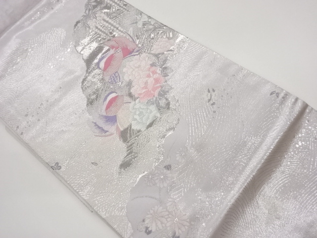 JAPANESE KIMONO / NAGOYA OBI / SILK / MANDARIN DUCKS & FLOWERS & AWN